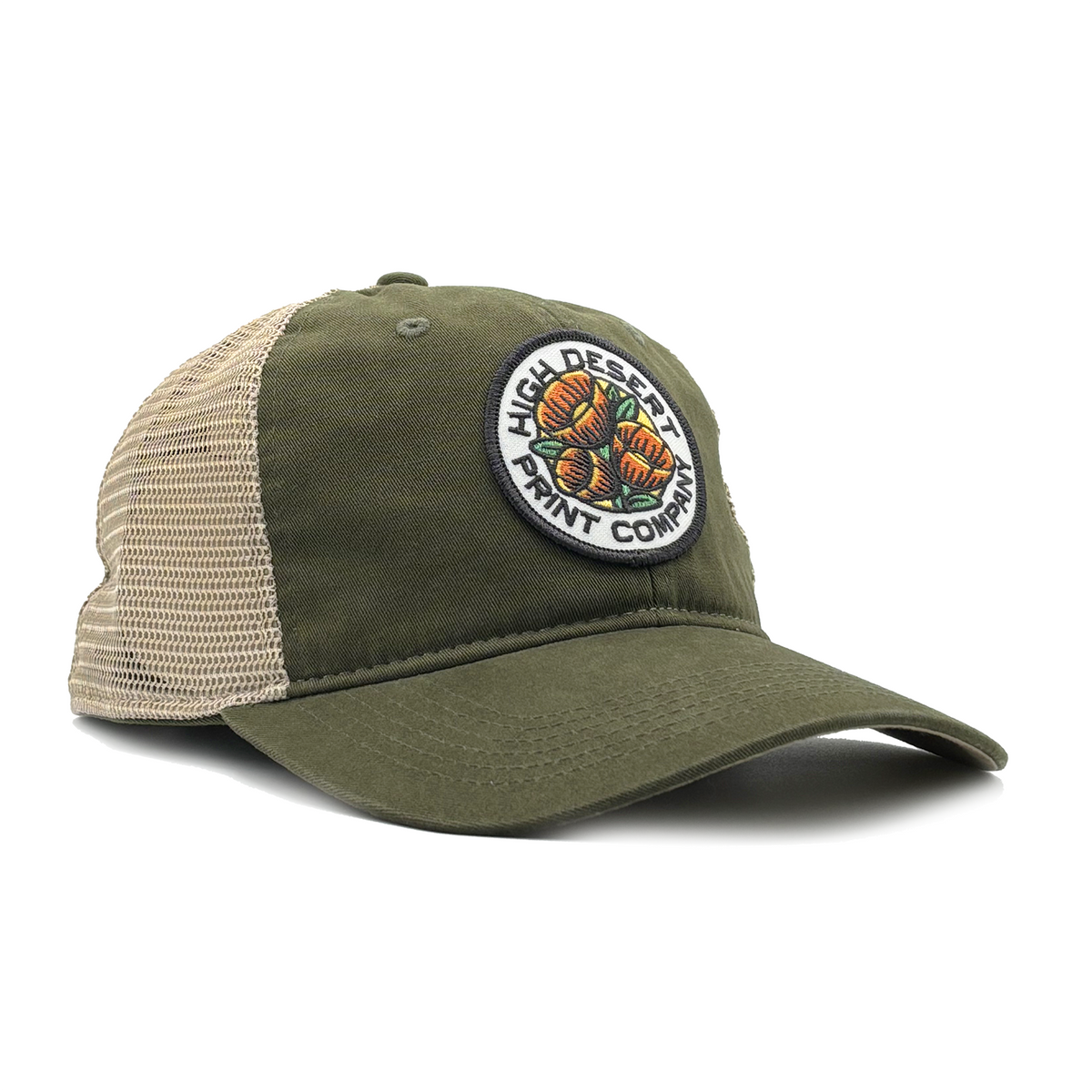 Poppy 6 Panel Mesh Trucker – Olive/Tea Stain