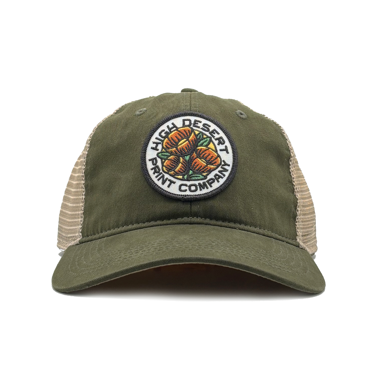 Poppy 6 Panel Mesh Trucker – Olive/Tea Stain